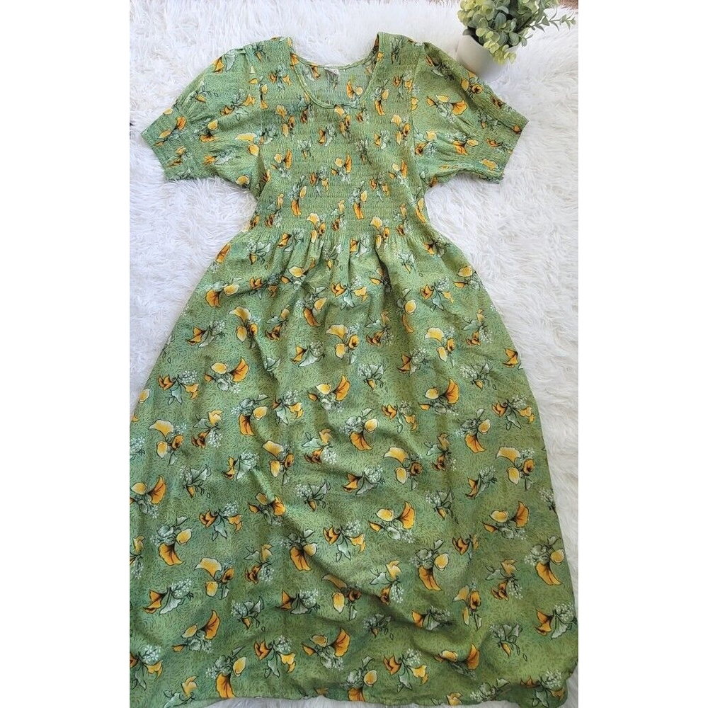[209] T-C Green Floral Maxi Dress